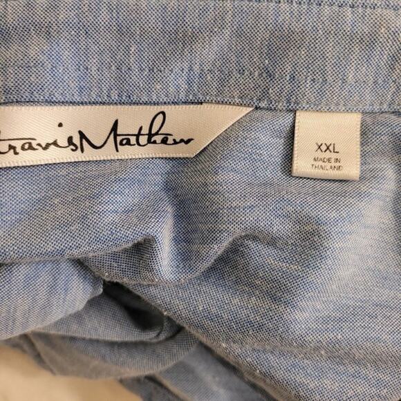 Travis Matthew Shirt Mens 2XL Blue Casual Button Short Sleeve Pocket Logo USA - Picture 9 of 11